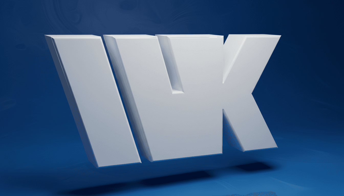 A white three-dimensional WK mark floating on deep blue